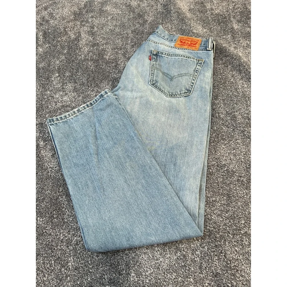Levis 505 Regular Fit Straight Leg Light Wash Denim Jeans Mens 34x34 Blue - Picture 7 of 8